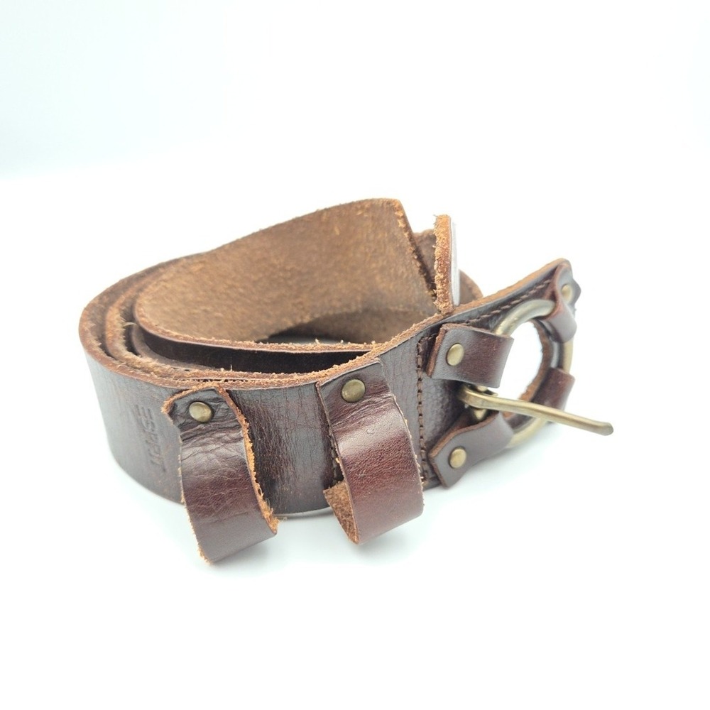 Vintage Y2K Esprit Brown Leather And Belt Woven Brass Buckle Women's 32"
